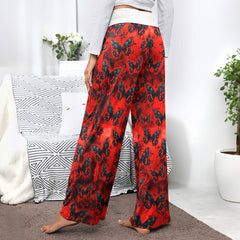 Red Butterfly Skull Gothic Women's High-waisted Wide Leg Pants