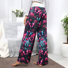 Neon Butterfly Pattern Women's High-waisted Wide Leg Pants