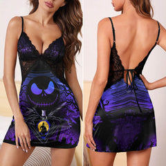 Purple Night Moon Women's Back Lace Babydolls Nightgowns
