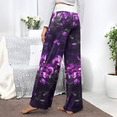 Purple Skull Filigree Rose Women's High-waisted Wide Leg Pants