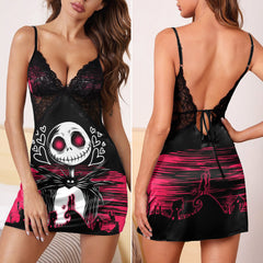 Pink Couple Art Women's Back Lace Babydolls Nightgowns