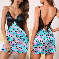 Holographic Pattern Women's Back Lace Babydolls Nightgowns