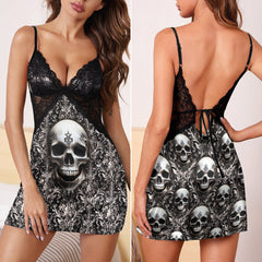 Skull Filigree Gothic Women's Back Lace Babydolls Nightgowns