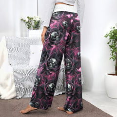 Skull Rose Abstract Pattern Women's High-waisted Wide Leg Pants