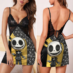 Yellow Nightmare Artwork Women's Back Lace Babydolls Nightgowns