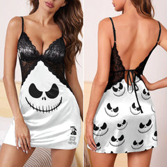 Black White Art Women's Back Lace Babydolls Nightgowns