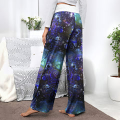 Purple Galaxy Skull Women's High-waisted Wide Leg Pants