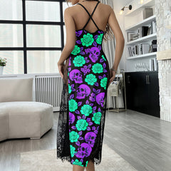 Pastel Skull Rose Pattern Women's Lace Cami Sleepwear