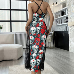 Skull Rose Grunge Pattern Women's Lace Cami Sleepwear