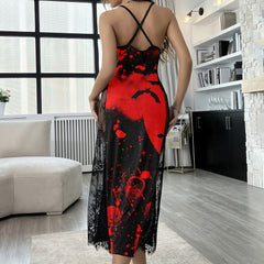 Red Moon Couple Art Women's Lace Cami Sleepwear