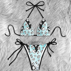Frosty Ghost Skull Pattern Micro Triangle Bikini Swimsuit