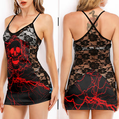 Electric Rose Decay Art Women's Black Lace Cami Dress Babydolls Nightgowns