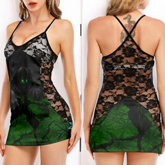 Green Mortal Breach Skull Women's Black Lace Cami Dress Babydolls Nightgowns