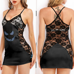 Shadow Grin Skull Women's Black Lace Cami Dress Babydolls Nightgowns