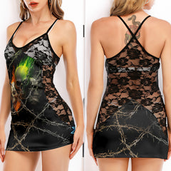 Barbed Inferno Skulls Women's Black Lace Cami Dress Babydolls Nightgowns