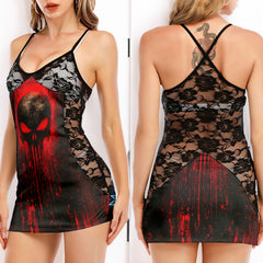 Crimson Retribution Skull Women's Black Lace Cami Dress Babydolls Nightgowns