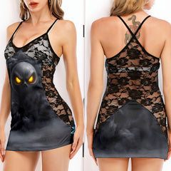 Smoke Ghost Grin Women's Black Lace Cami Dress Babydolls Nightgowns