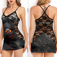 Blaze Eye Skull Women's Black Lace Cami Dress Babydolls Nightgowns