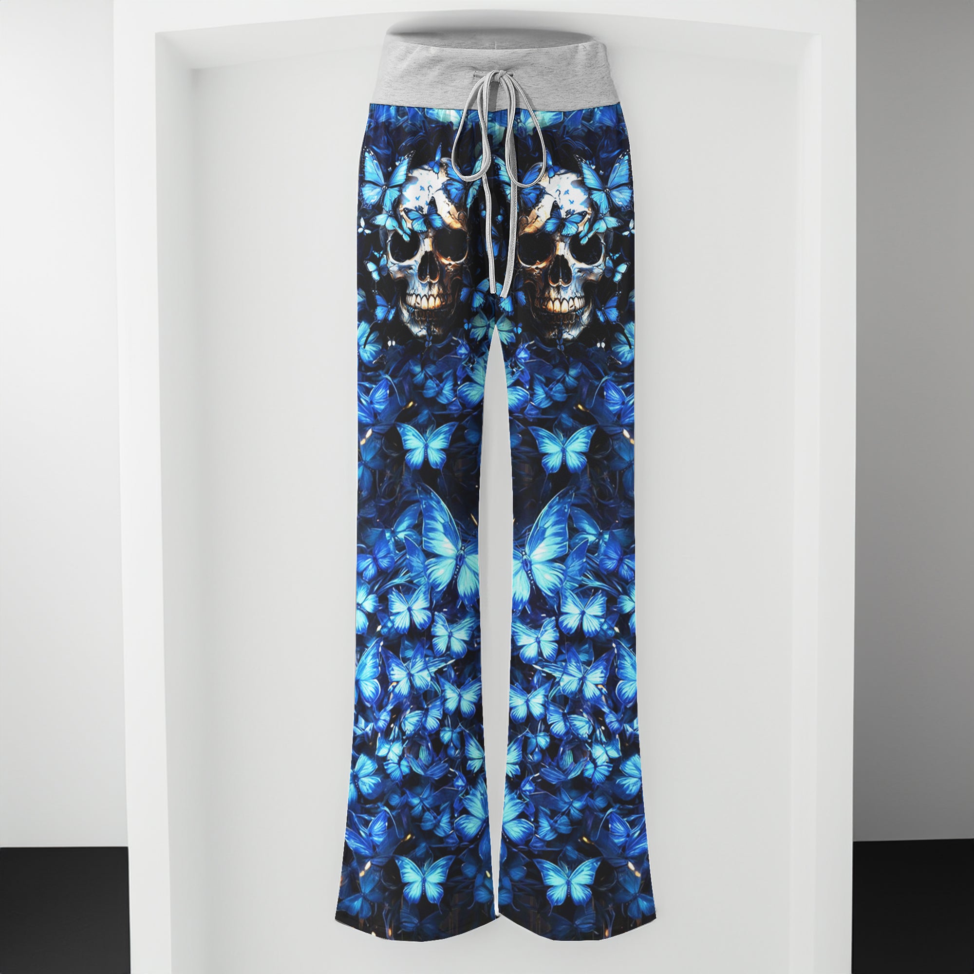 Blue Skull Butterfly Women's High-waisted Wide Leg Pants | Wonder Skull