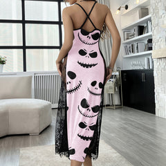 Pink Night Skull Pattern Women's Lace Cami Sleepwear