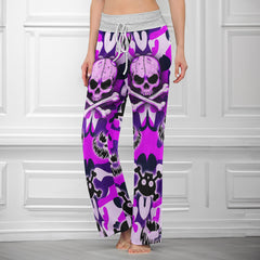Purple Camo Skull Art Women's High-waisted Wide Leg Pants | Wonder Skull
