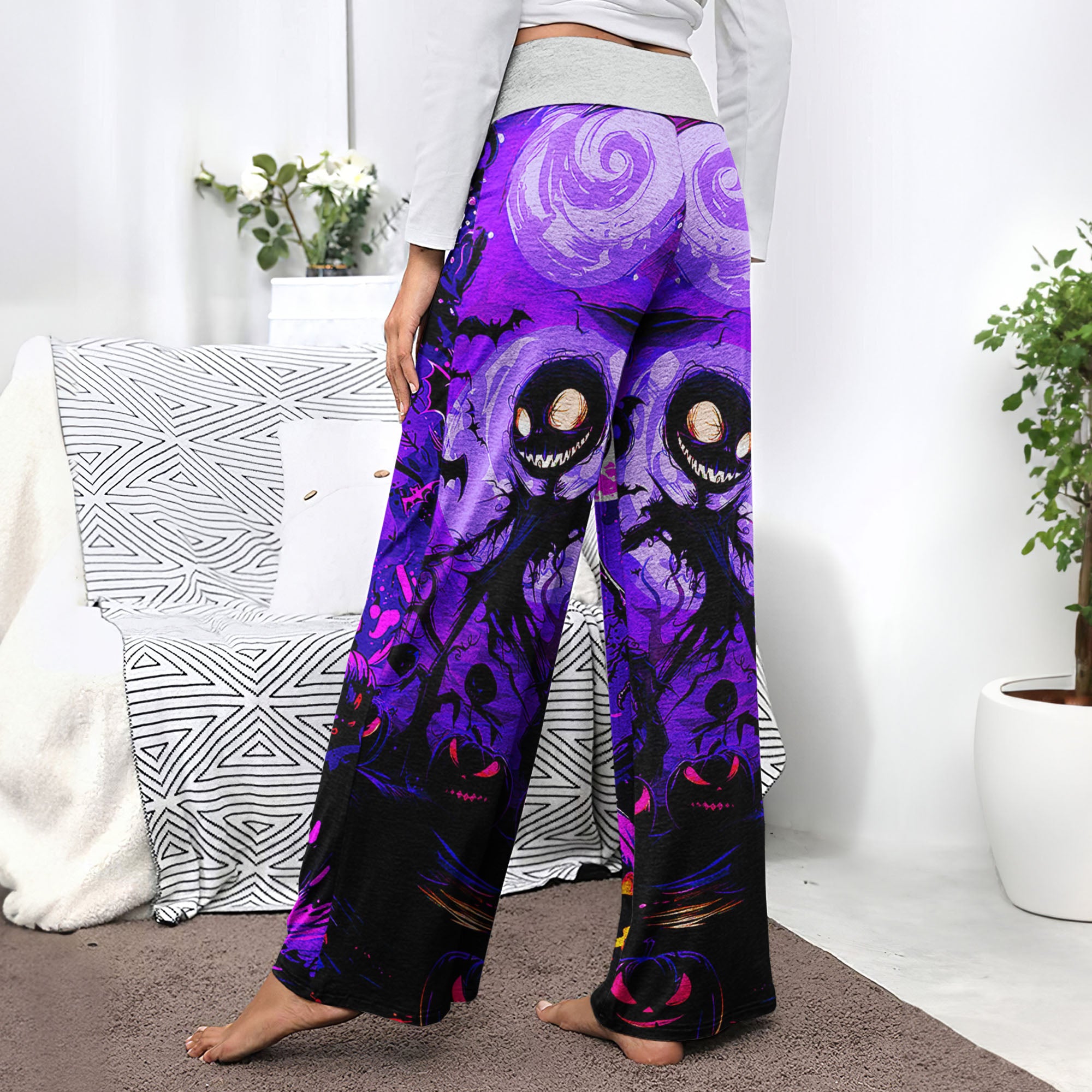 Purple Dance Skeleton Women's High-waisted Wide Leg Pants | Wonder Skull