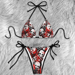 Blood Red Skull Pattern Micro Triangle Bikini Swimsuit
