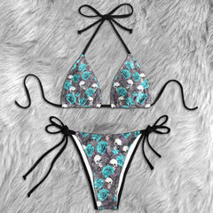 Vintage Floral Skull Seamless Micro Triangle Bikini Swimsuit