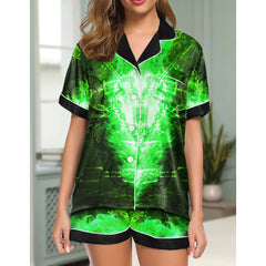Chic and stylish women's pajama set with unique design prints and statement sleeves, Soft and luxurious fabrics make this pajama set perfect for bedtime or lounging at home.