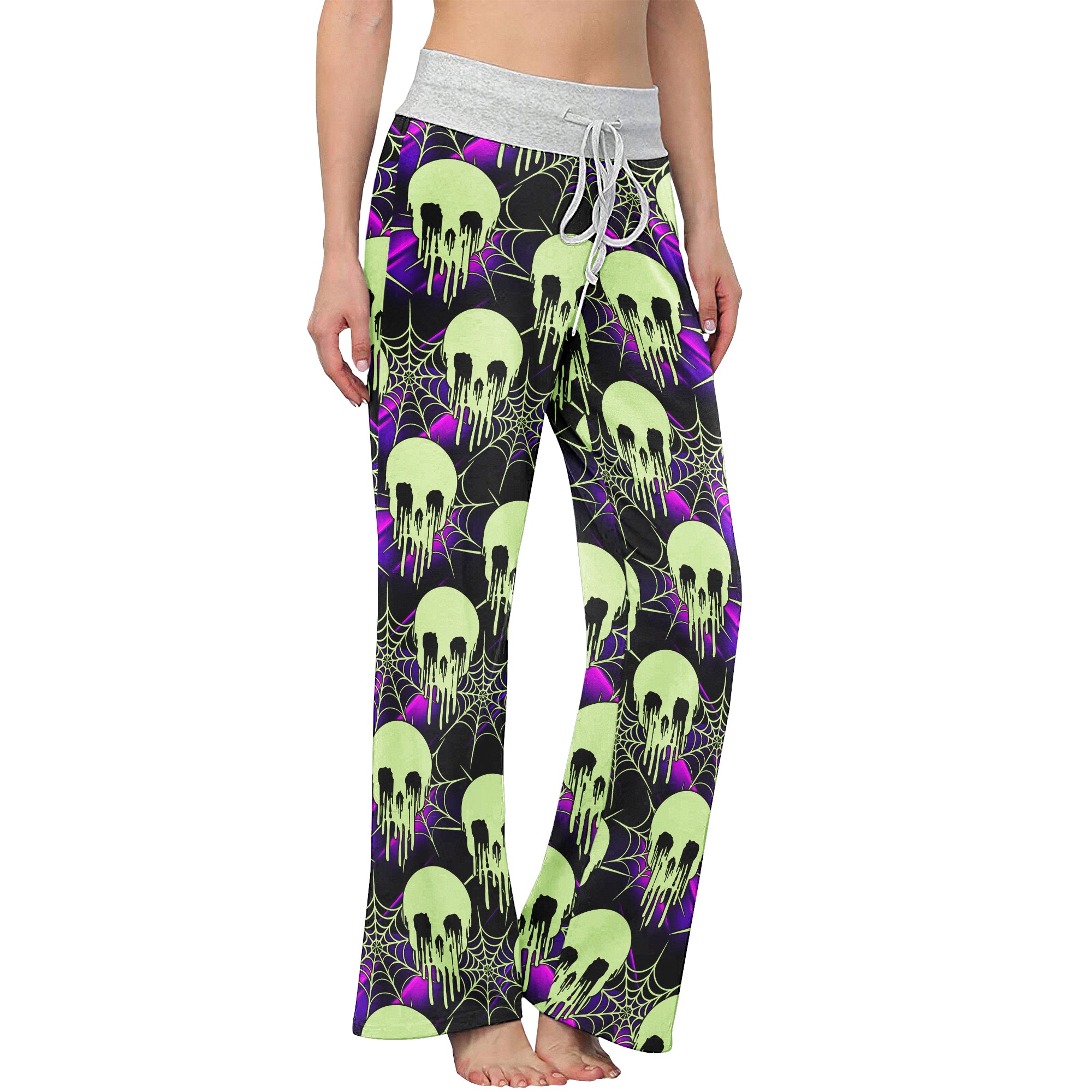 Green Skull Melting Women's High-waisted Wide Leg Pants | Wonder Skull