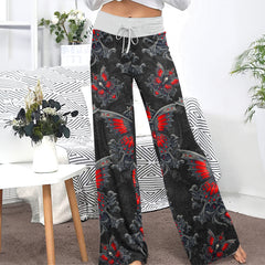 Butterfly Skull Heart Thorns Women's High-waisted Wide Leg Pants