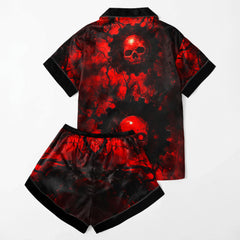 Red Skull Scary Women's Pajama Sets Top Sleeve & Short Bottom