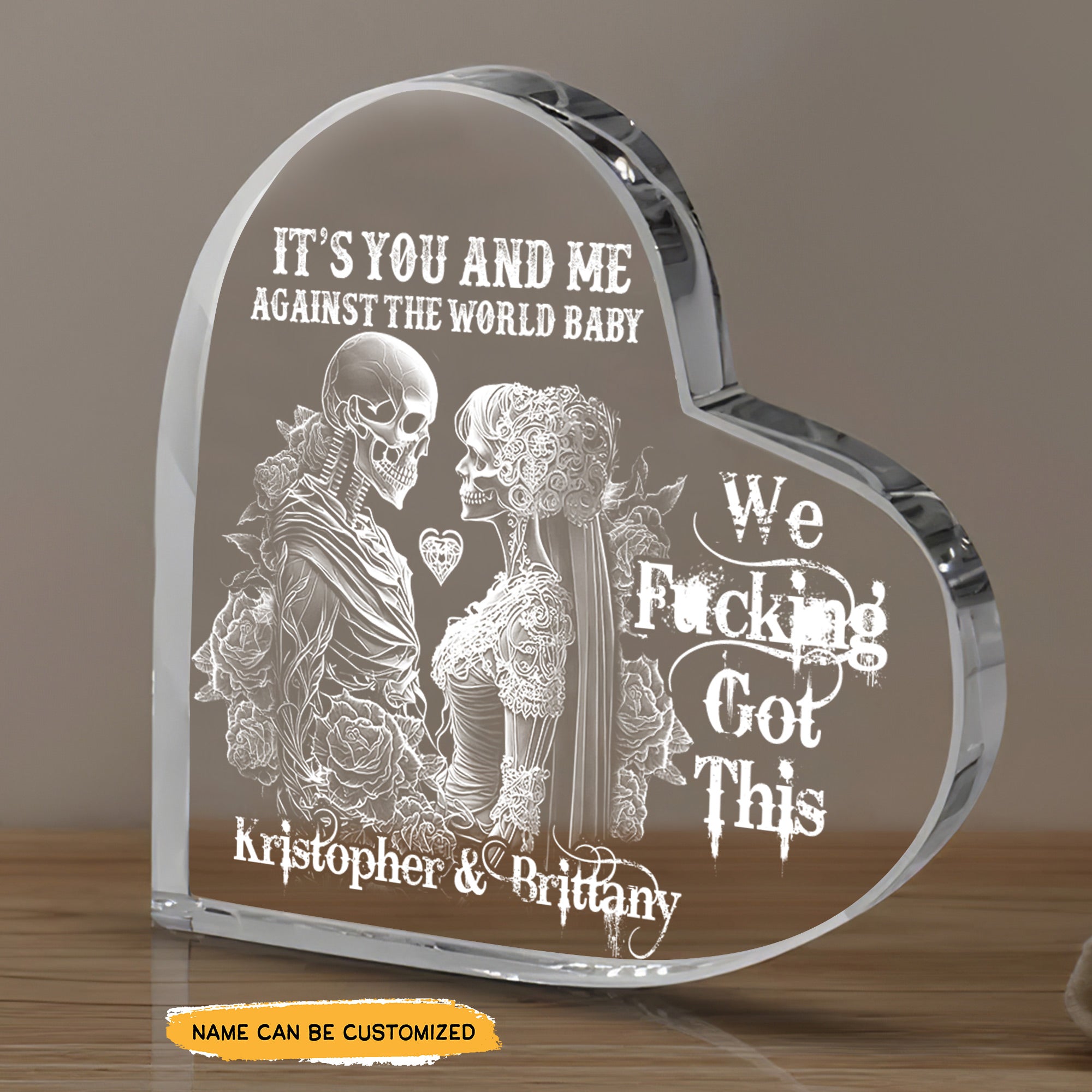 We Got This - Customized Skull Couple Crystal Heart Anniversary Gifts