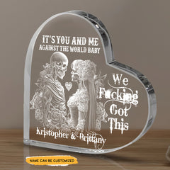 We Got This - Customized Skull Couple Crystal Heart Anniversary Gifts