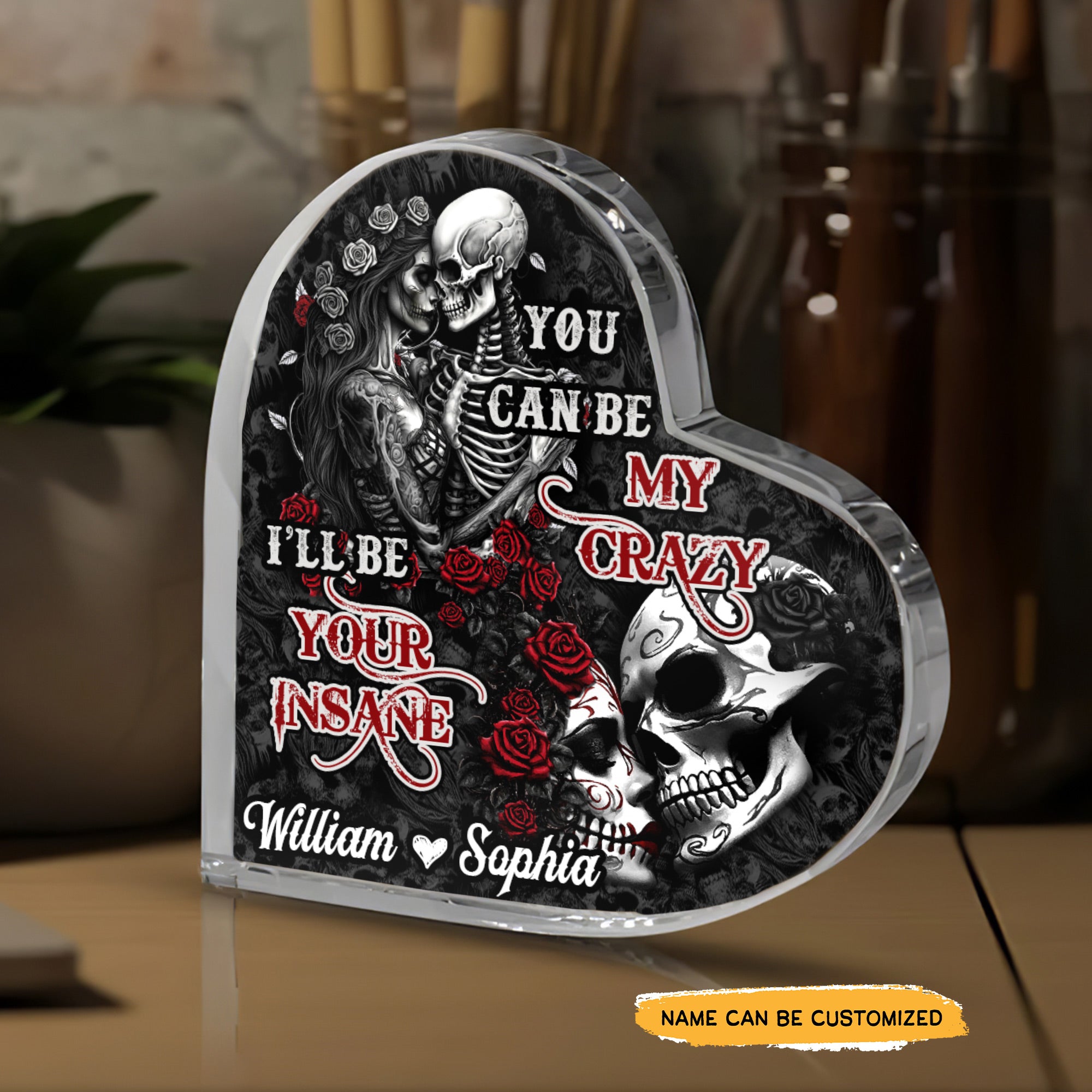 My You - Customized Skull Couple Crystal Heart Anniversary Gifts
