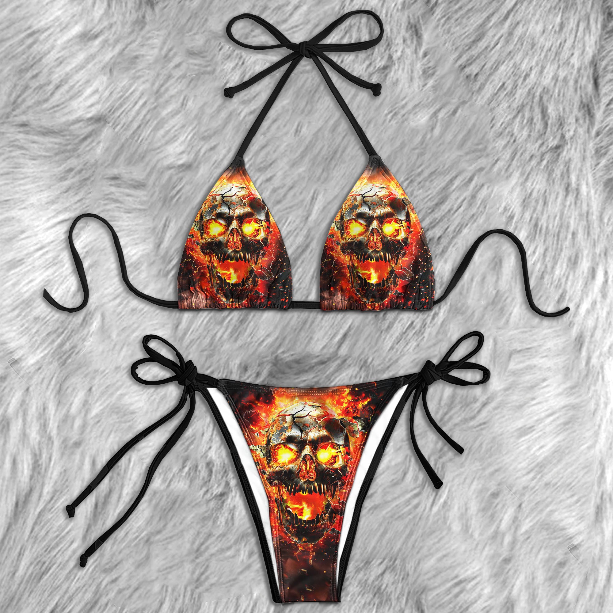 Skull Flame Micro Triangle Bikini Swimsuit - Wonder Skull