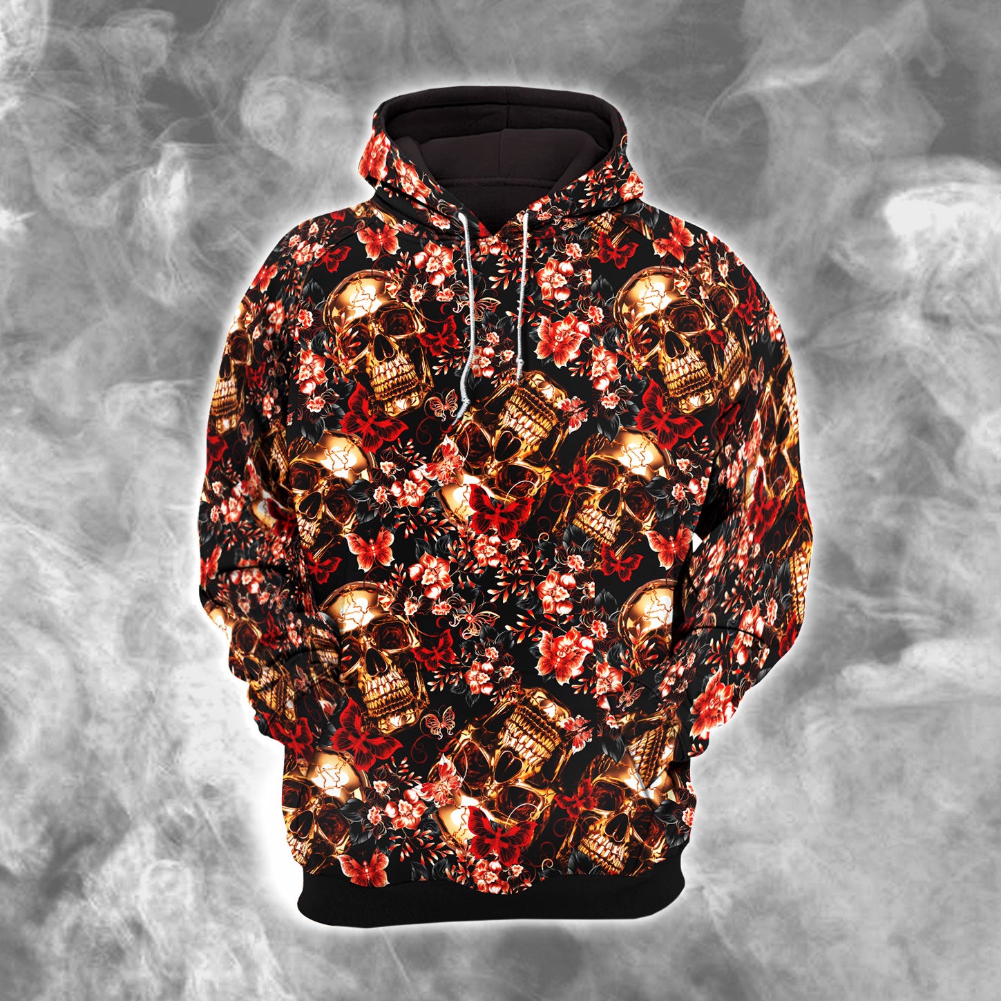 Skull Gold Abstract Art Combo Hoodie and Leggings - Dark and edgy matching set with skull designs for a unique and stylish look.