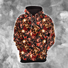 Skull Gold Abstract Art Combo Hoodie and Leggings - Dark and edgy matching set with skull designs for a unique and stylish look.