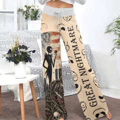 Gothic American Skeleton Rose Women's High-waisted Wide Leg Pants
