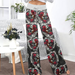 Couple Rose Pattern Women's High-waisted Wide Leg Pants