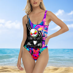 One Piece Bikini Skeleton Abstract Rainbow Print Swimwear