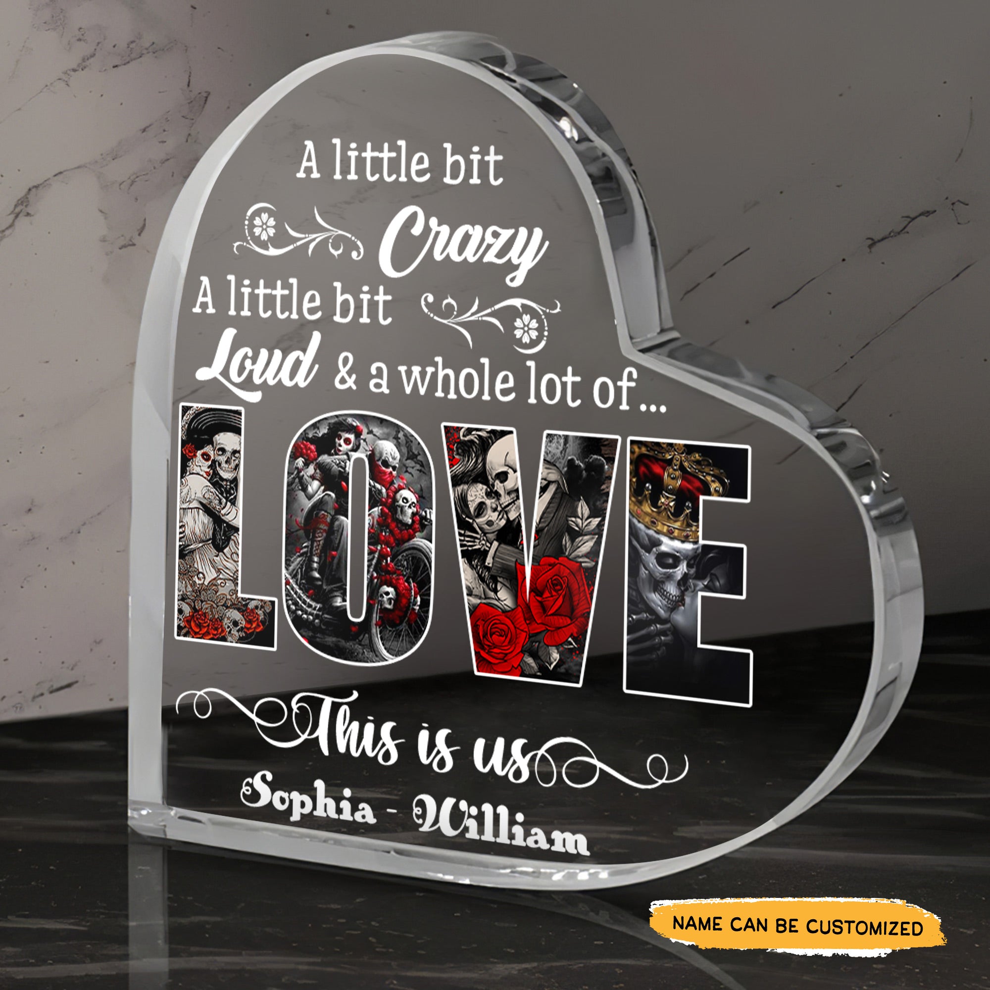 Krazy Loud Love - Customized Skull Couple Crystal Heart Anniversary Gifts