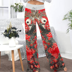 Red Masked Skeleton Amidst Women's High-waisted Wide Leg Pants
