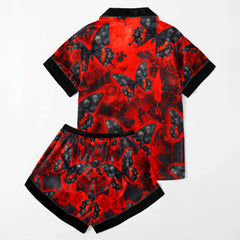 Butterfly Skull Red Pattern Women's Pajama Sets Top Sleeve & Short Bottom