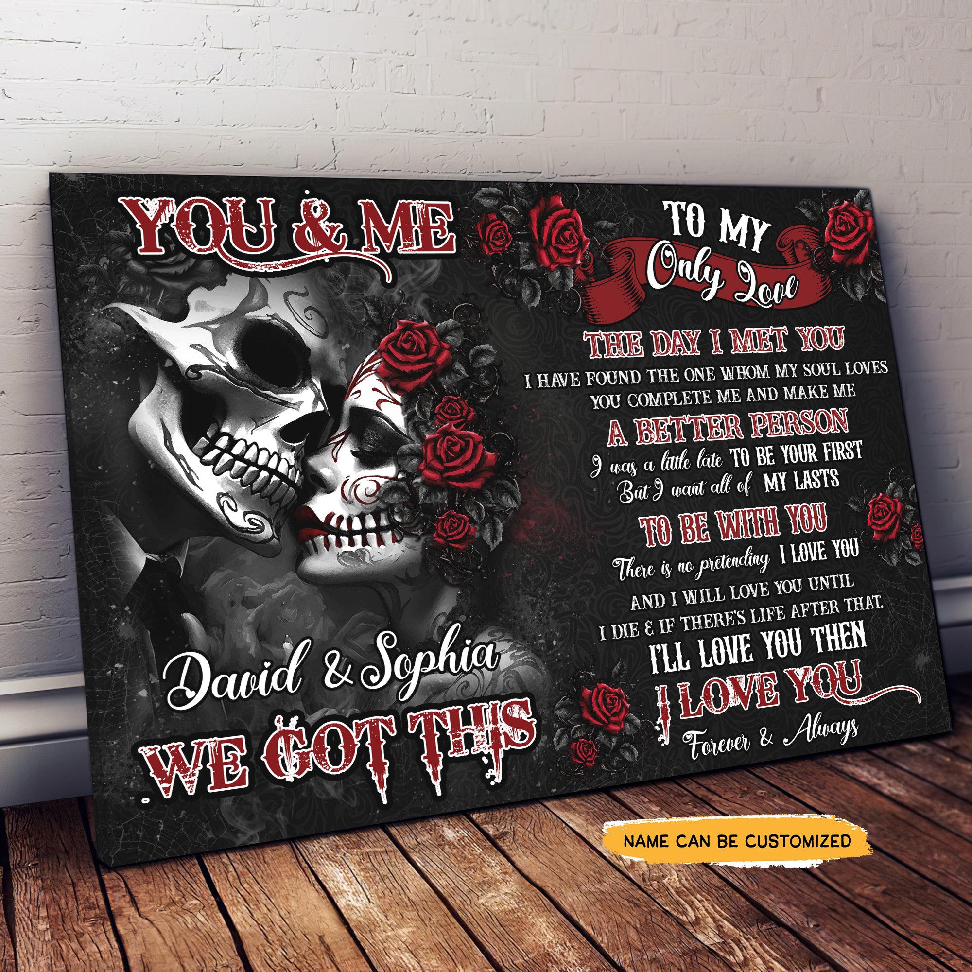 To My Only Love - Custom Personalized Names Gothic Skull And Roses Canvas