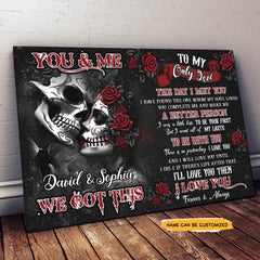 To My Only Love - Custom Personalized Names Gothic Skull And Roses Canvas