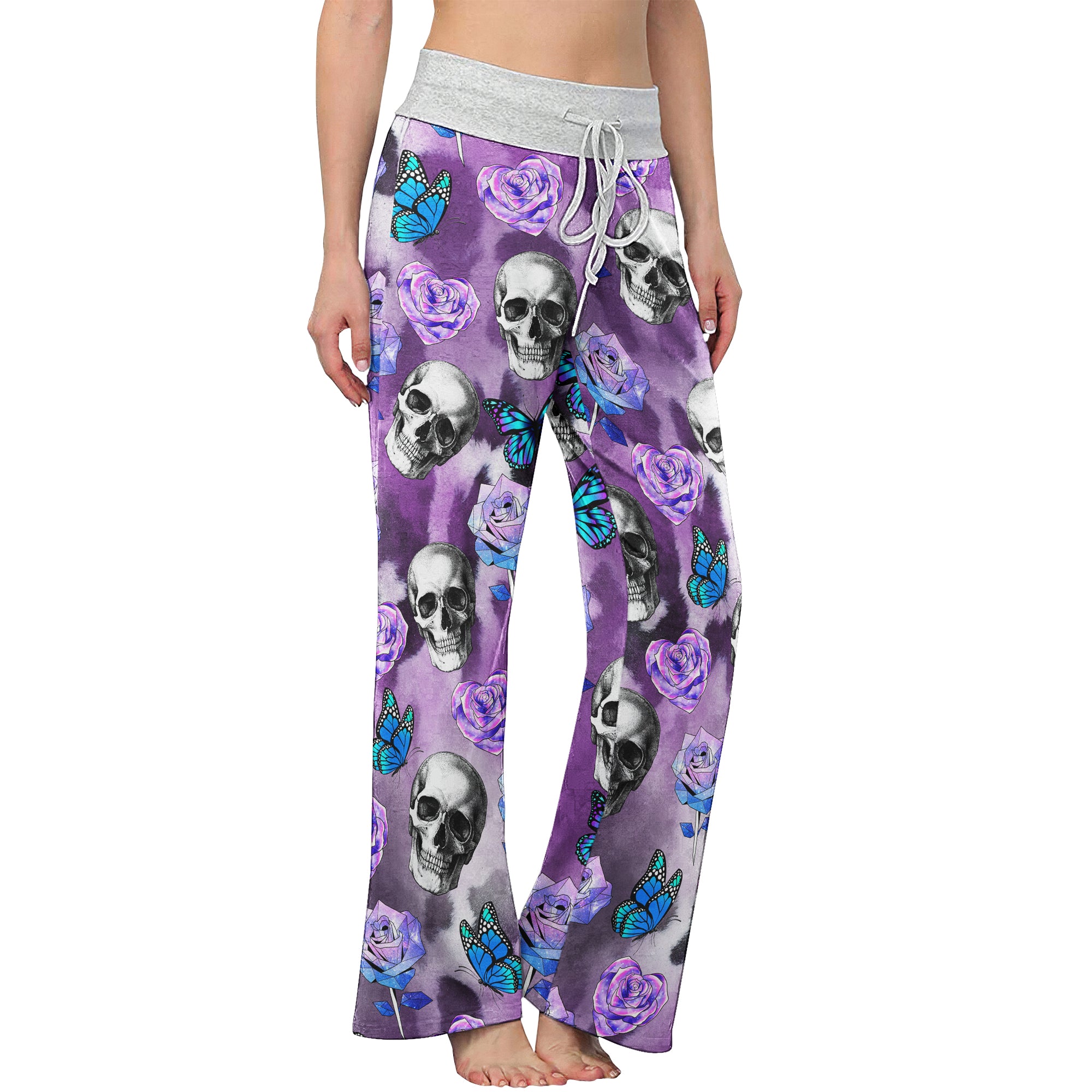 Violet Skull Butterfly Women's High-waisted Wide Leg Pants | Wonder Skull