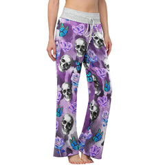 Violet Skull Butterfly Women's High-waisted Wide Leg Pants | Wonder Skull