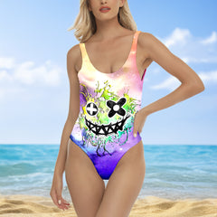 One Piece Bikini Rainbow Graffiti Skull Print Swimwear