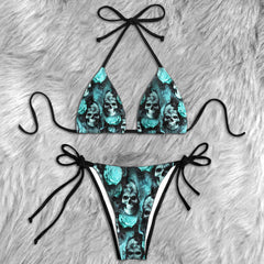 Cyan Rose Skull Lace Micro Triangle Bikini Swimsuit